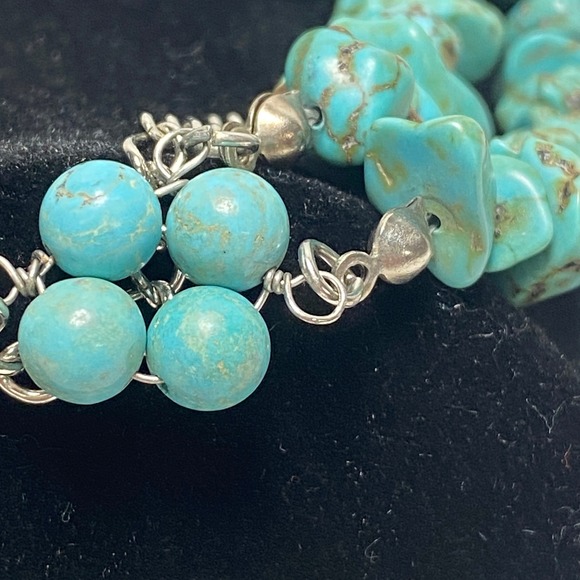 Turquoise‎ Southwestern Necklace Two Strand Chunky Bead Boho Statement Rodeo 90g - Picture 12 of 16